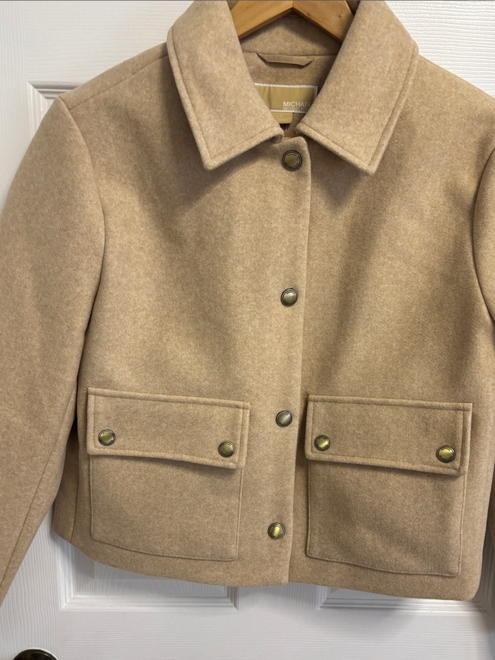 Michael Kors Tan Cropped Wool-Blend Button Jacket